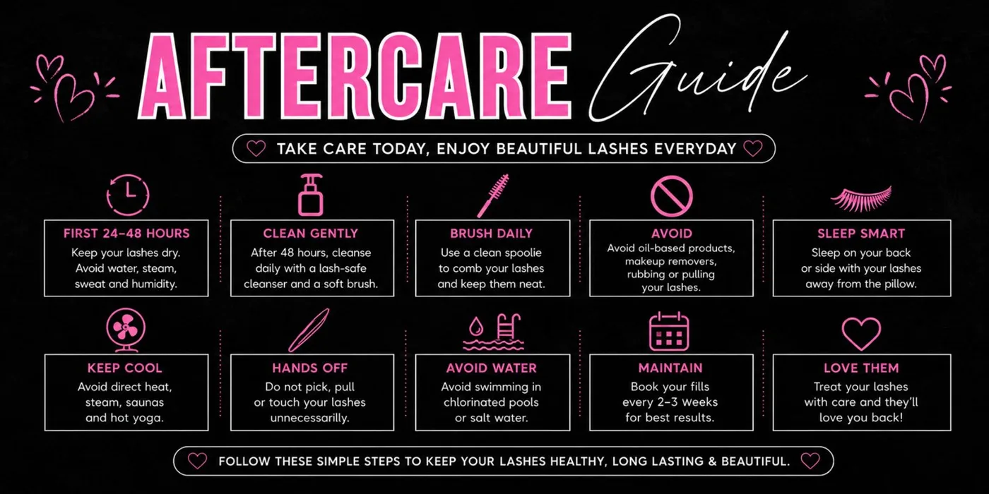 Lash extension aftercare guide — how to clean and care for your lashes after your appointment at Jolie Lash House